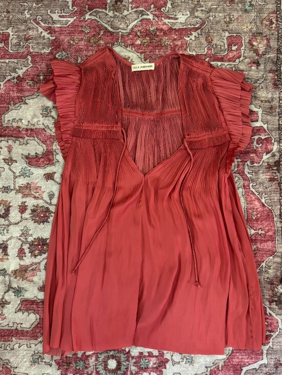 Ulla Johnson Tops - Ulla Johnson Pleated Ruffle Sleeve Blouse Size 4 Rose Terracotta V-Neck Top